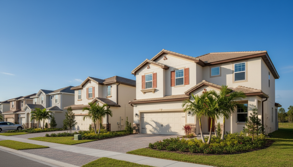 New construction homes under a clear sky in a Broward County development near Miramar